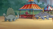 Dimetrodon in the beach with everyone on Dinotopia
