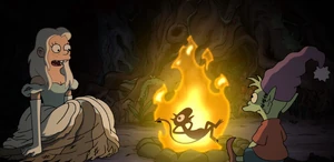 Bean, Elfo and Luci around campfire