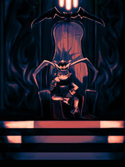 Laharl, an "Overlord," sitting on his throne.