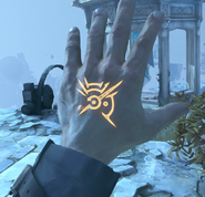 The mark of the Outsider, which grants Corvo supernatural abilities.