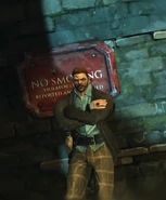 罗德尼倚靠在墙壁上