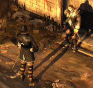 An Officer conversing with a Dead Counter on Kaldwin's Bridge.