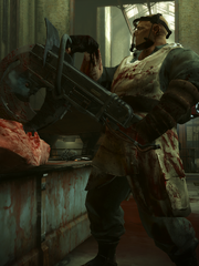 Butcher using buzzsaw A Captain of Industry Dishonored.png