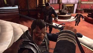 Corvo fights a City Watch Guard at the Golden Cat.