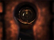 Corvo's mask seen through a keyhole in the Debut Trailer (GIF).