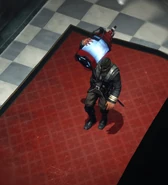 Jeffrey, a City Watch guard, carrying a whale oil tank.