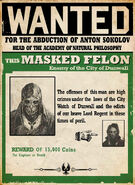 A wanted poster featuring the abduction of Sokolov.