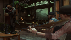 Members of the Howlers Gang dance in a saloon within the city of Karnaca.