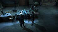 Two Watch Officers find Crowley's body in Doctor Galvani's Lab.