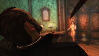 Corvo stabbing a City Watch Officer from behind.