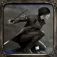 Emily holding the Folding Blade in the icon for the achievement The Empress.