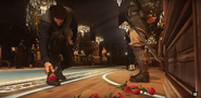 Corvo placing a rose at the memorial for Jessamine.