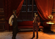 Ella Triss with another partygoer at the Boyle Mansion.