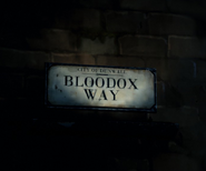A sign for Bloodox Way, close-up.