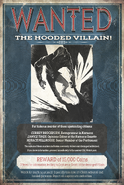 Wanted poster for the "Hooded Villain".
