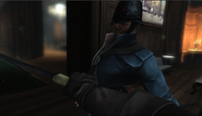 Daud fights a helmeted City Watch Officer in the home of Arnold Timsh.