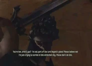 Waverly Boyle, begging Corvo for mercy.