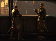 A Lower Watch guard conversing with a City watch guard.