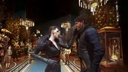 Delilah speaking to Corvo in the Dishonored 2 gameplay trailer.