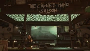 "The Crone's Hand Saloon" painted over the original name of the establishment.