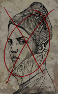 A crossed out image of Jessamine in Daud's hideout.