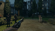 Corvo aims his pistol at Lord Shaw.