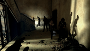 Weepers in an abandoned building chase Corvo.