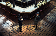 Guards conversing in the pub.