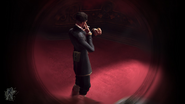 Corvo spies on Custis Pendleton from afar using the spyglass enhancement on his mask.