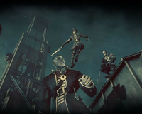 Billie attacking a City Watch Officer while Daud observes.