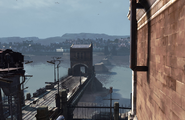 Collapsed bridge during the day.