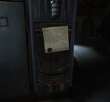 The covered whale oil tank with a note.