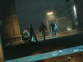 Three Bottle Street Gang members approaching the open safe.