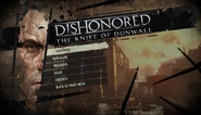 The Knife of Dunwall menu screen.