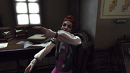 Madame Prudence reacting to Corvo's sudden appearance.