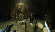 Corvo fights a thug at Bunting's home in the House of Pleasure mission.