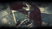 Daud places his sword on the murdered Empress's gravestone in The Brigmore Witches.