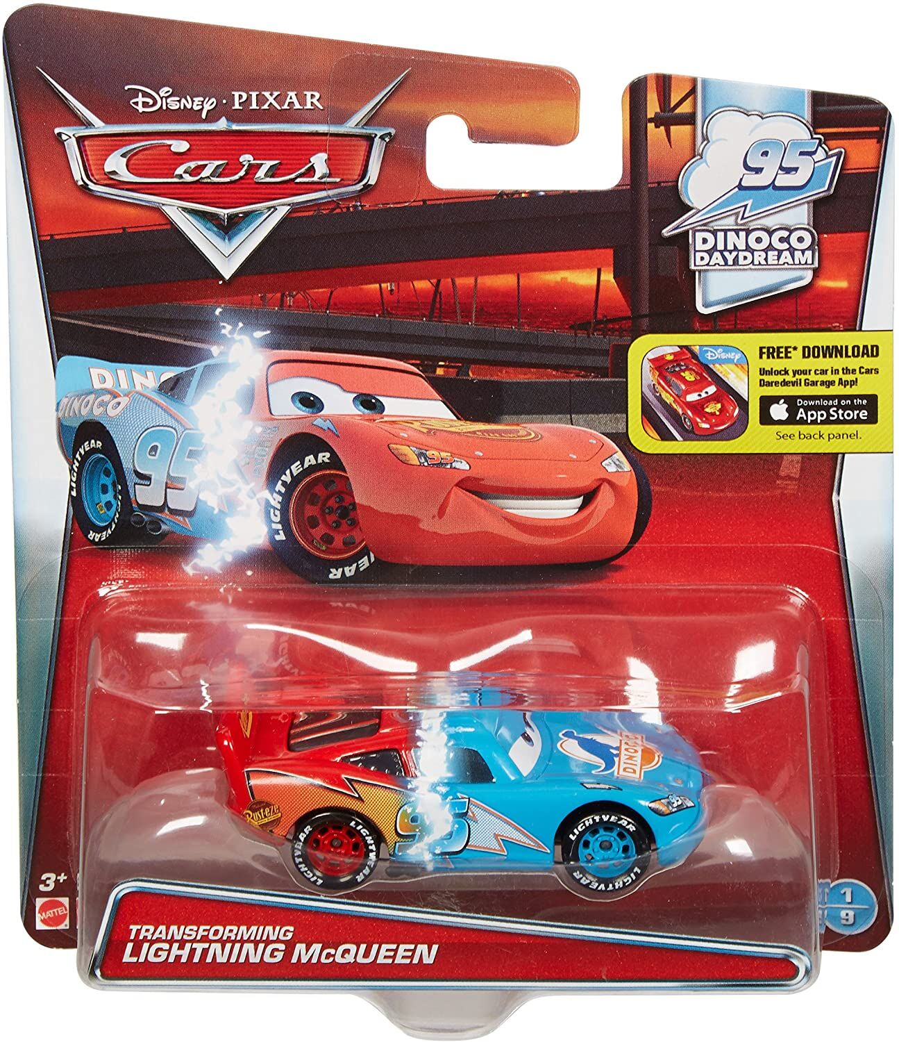 DISNEY PIXAR CARS HTF BRAND NEW TRANSFORMING LIGHTNING MCQUEEN DINOCO