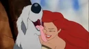 Max licks Ariel's face, making her happy.