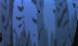 McLeach falls over the waterfall to his death.