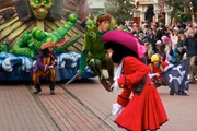 Hook fighting Peter Pan at one of the Disney Parks