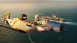 Dusty flying with Skipper as they travel back to Propwash Junction.
