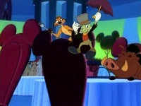 Jiminy with Timon and Pumbaa in the House of Mouse
