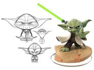 Early concept art of Yoda next to his figure's final design.