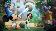 Infinite Sorcerer's Apprentice Mickey saving Jasmine from a falling Boulder