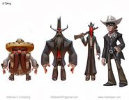 Concept art of The Lone Ranger next to some Bandits.