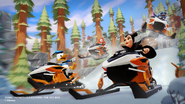 Stitch driving a Snowmobile.