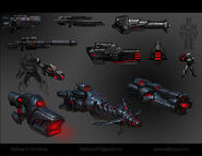 Concept art of some Sakaaran weapons from Marvel's Guardians of the Galaxy Play Set.