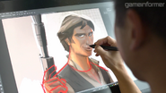 A artist drawing Han Solo.