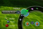 The Invisibility Wand on an early screenshot of a game menu.